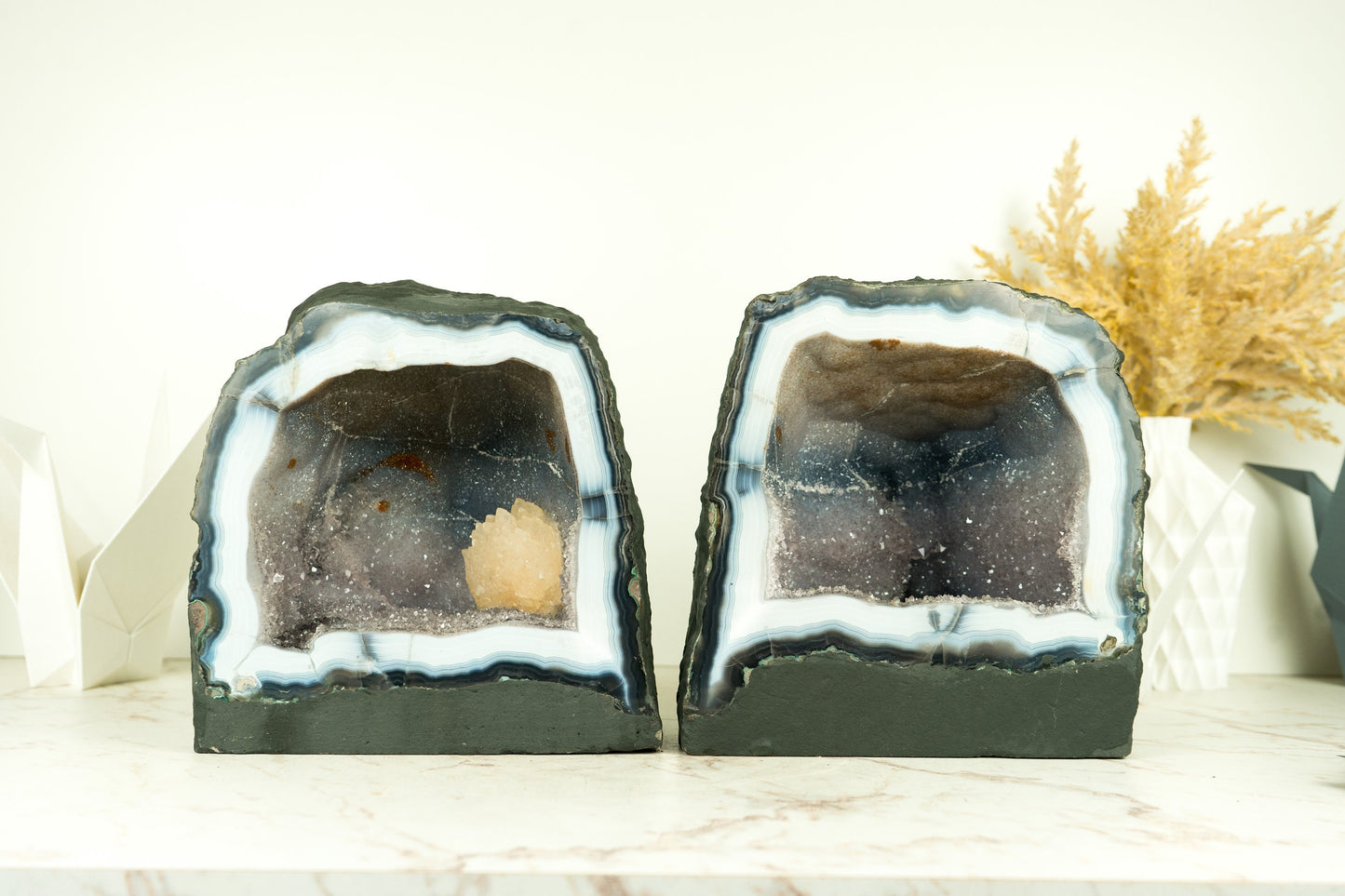 Gorgeous Pair of Lace Agate Geodes