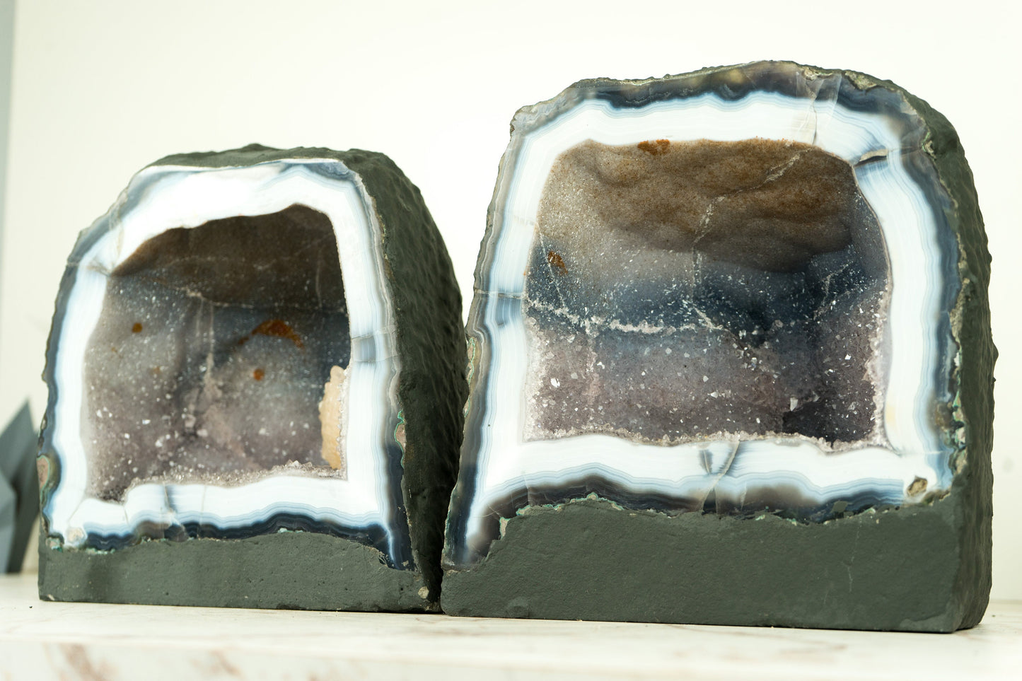 Gorgeous Pair of Lace Agate Geodes